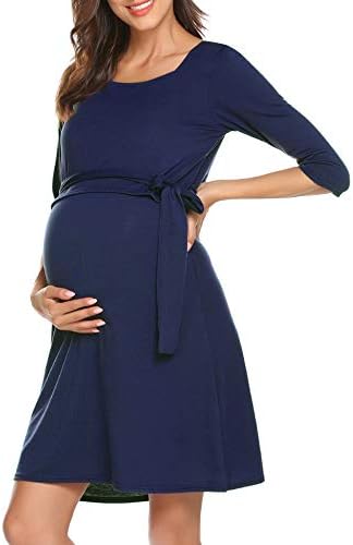 Womens 3/4 Sleeve Faux Wrap Maternity/Nursing Breastfeeding Dress Belt