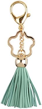 Leather Tassel Keychain Bag Charm Fob With Star Keyring (Mint)