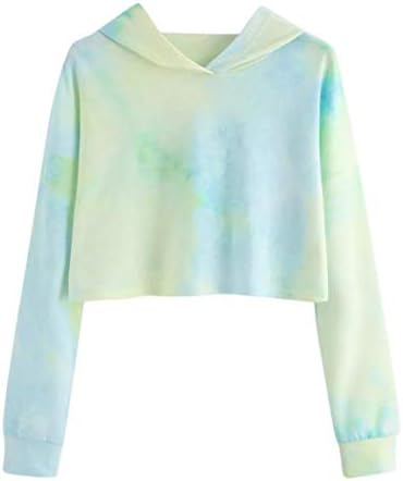 Shybuy Women's Printed Drawstring Long Sleeve Tie Dye Pullover Hoodie Crop Top Sweatshirt