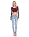 KOGMO Womens Long Sleeve Basic Crop Top Round Neck With Stretch -S-BURGUNDY