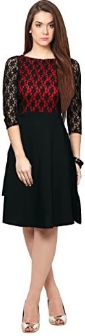 Shiv Retail Black Net&Crepe A-Line Short Dress
