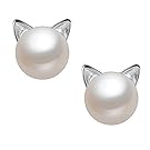 Millechic Cat Ear Stud Earrings Freshwater Cultured Pearl Stud Earrings Sterling Silver Ear Studs