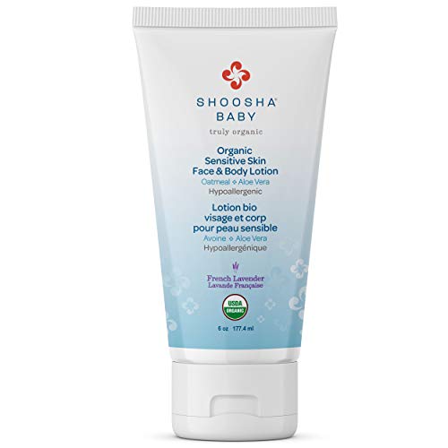 Shoosha Organic Baby Lotion French Lavender, for Sensitive Skin, All Natural Face and Body Lotion for Kids, Hypoallergenic, Gluten-Free, Non-Sticky, 100% Biodegradable