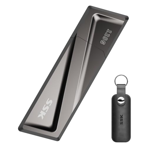 SSK 128 GB Portable SSD, bis zu 550 MB/s Lesen und 500 MB/s Schreiben + USB-C Adapter Externes SSD USB3.2 Gen2 Solid State Drive, für Laptops, Tablets