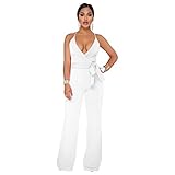Ermonn Women's Wide Leg Jumpsuits Sexy Halter V Neck Sleeveless Wrap Wasitband Jumpsuit Rompers