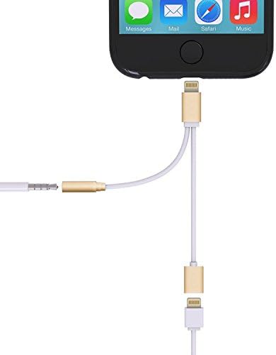 (Upgrade)2 in 1 headphone jack adapter support iOS 10.3, ALANNI Lightning to Charger and Lightning to 3.5mm Aux Earphones Cable for iPhone 7 / 7 Plus(gold)