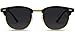 Polarized Clubmaster Classic Half Frame Semi-Rimless Rimmed Sunglasses, Thin Black / Gold Rimmed