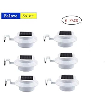 FALOVE 6 Pack Deal - Outdoor Solar Gutter LED Lights - White Sun Power Smart Solar Gutter Night Utility Security Light