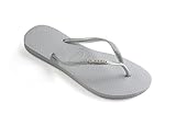 Havaianas Women's Slim Logo Metallic Sandal, Grey,37/38 BR (7-8 M US)