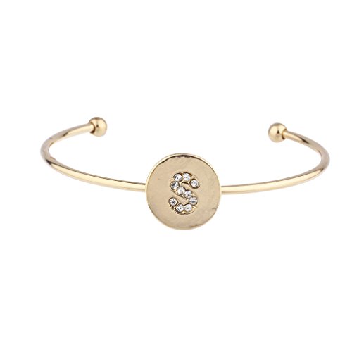 Lux Accessories Gold Tone Initial S Crystal Stone Bangle Bracelet