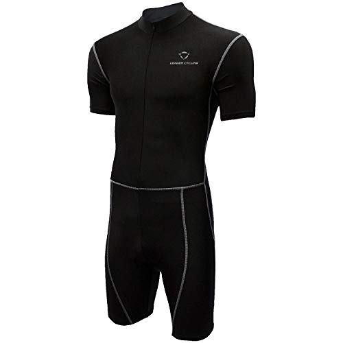 LEADER CYCLING Men's Triathlon Suit with Sleeves Compression Running Swimming Cycling Breathable Quick-Drying Tri Suit (Black, X-Large)