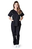 Natural Uniforms Womens Contrast Trim Scallop Scrub Set (Black) (XS)