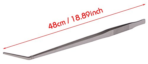 Extra Long Tweezers 18.9 Inch - Stainless Steel Feeding Tongs Professional Garden Froceps Kit Hobby Hand-Feeding Tool for Aquarium Fishtank, Reptiles Snakes Lizard, Python - Straight Or Curved Tips