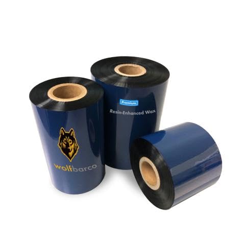 Photo 1 of 1 Rolls Wolfbarco 4.33" x 1476' (110m x 450m) Black Premium Resin-Enhanced Wax Thermal Transfer Ribbon Compatible with Zebra,TEC, INTERMEC,Citizen,TSC,GODEX,ARGOX Printers