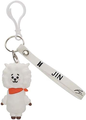 Wanjis meritorious Kpop BTS Caricature Doll Pendant Leather Rope Keychain Cute Pendant Key Chain Bag Pendant Hot Gift(None JIN)
