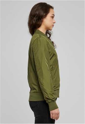 Chaqueta Bomber ligera mujer con bolsillos delanteros, cintura, puños y cuellos elásticos, apertura delantera con cremallera, de manga larga, color verde, talla M
