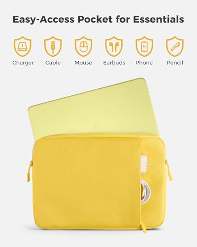 ProCase Funda para MacBook Neo 13 Pulgadas 2026 (A3404 A18 Pro), Bolsa Resistente con Forro Suave y Bolsillo Delantero para Lápiz y Cargador - Amarillo Limón