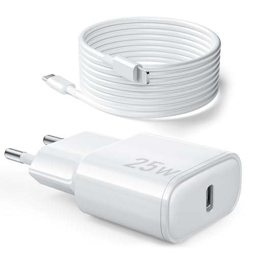 Cargador Carga Rápida para iPhone 14 13 12 11 [Pro/Plus/Pro MAX] - 25W Cargador USB C y Cable Lightning de 1M