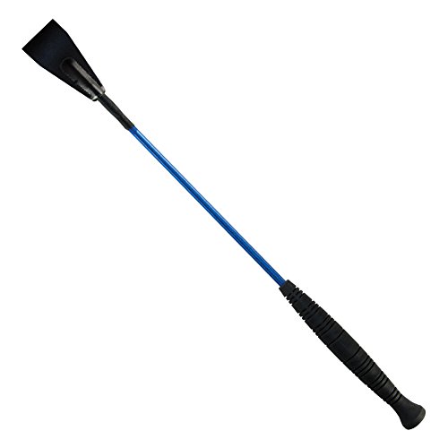 Leather Riding Crop, 19.5 Inch Horse Whip With Leather Slapper, Black Leather Tip, Blue Shaft