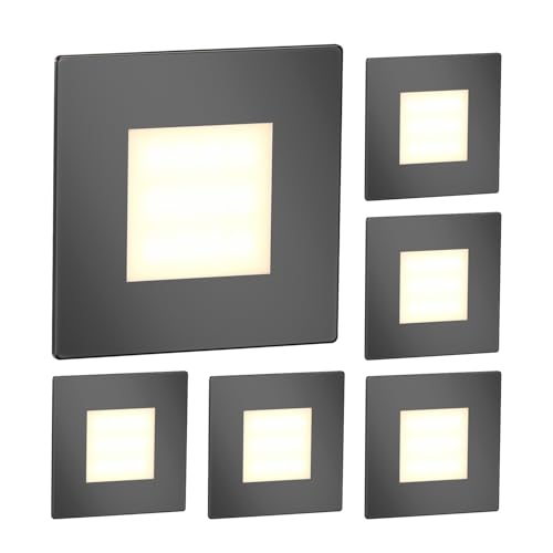 ledscom.de 6x LED Treppenlicht/Wandeinbauleuchte FEX für innen und außen, eckig, anthrazit, 85 x 85mm, warmweiß