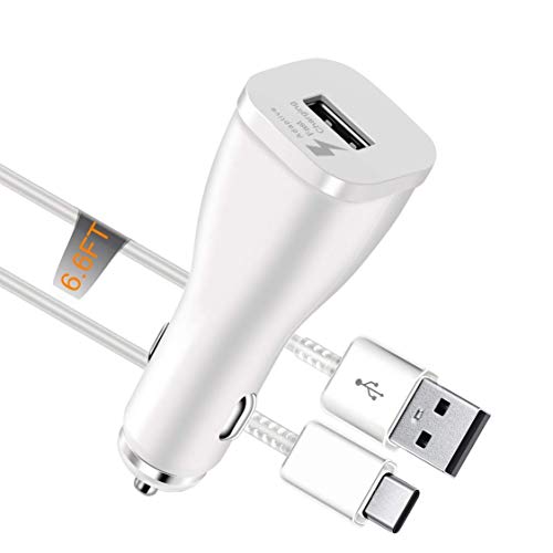 Adaptive Fast Car Charger Compatible Blackview BV7000 Pro 5" and More, JULAM USB Port 15W Output Car Adapter & 6ft Type C Cable Adaptive Fast Charging Quick Charge QC 3.0 (White)