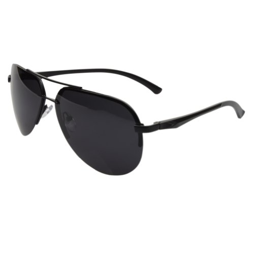 Aoron Premium Aviator Polarized Rimless Sunglasses with Mirrored Reflective Lens A143m (Black frame Gray lenses)