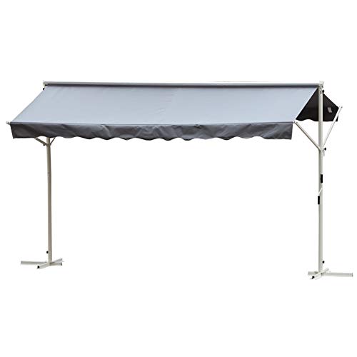 Outsunny Standmarkise Gartenmarkise Markise mit Faltarm Kurbel Terrasse Grau 3x3m – Bild 7