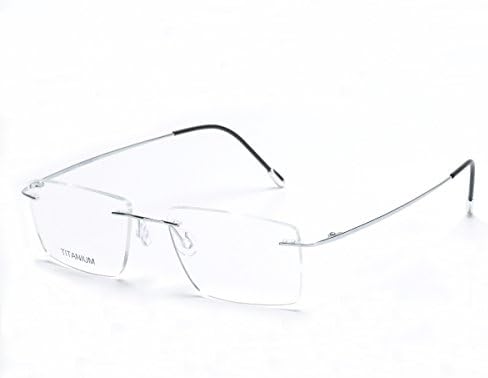 DUKEROY Titanium Rimless Eyeglasses Frame 4 Colour Vintage Men Women Eyewear Gold Black Gun Silver Set of 1 16011 (Bright Silver B)