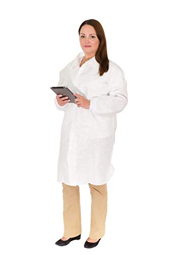 Body Filter 95+ Lightweight Disposable Lab Coats (No Pockets) | Breathable Cool Material -Extra Durable and Comfortable for Professional Laboratory + Medical Use (Case of 50) (Size: M)