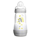 MAM Easy Start Anti-Colic Bottle 9 oz (1-Count), Baby Essentials, Medium Flow Bottle with Silicone Nipple, Baby Bottles for Baby Boy or Girl, Gray