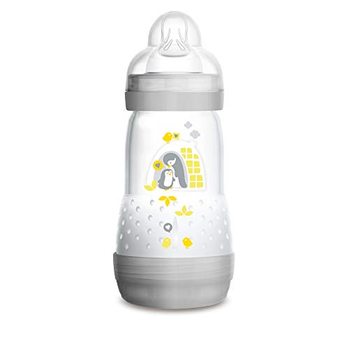 MAM Easy Start Anti-Colic Bottle 9 oz (1-Count), Baby Essentials, Medium Flow Bottle with Silicone Nipple, Baby Bottles for Baby Boy or Girl, Gray