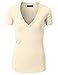 Made by Johnny WT3 Womens Basic Fitted Soft Short Sleeve Deep V Neck T Shirt L Off_White