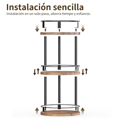 3 Tier Spice Rack Organizer - Kitchen Countertop Pantry Bathroom Vanity Shelf - 26 x 26 x 45 cm (Rustic Brown)