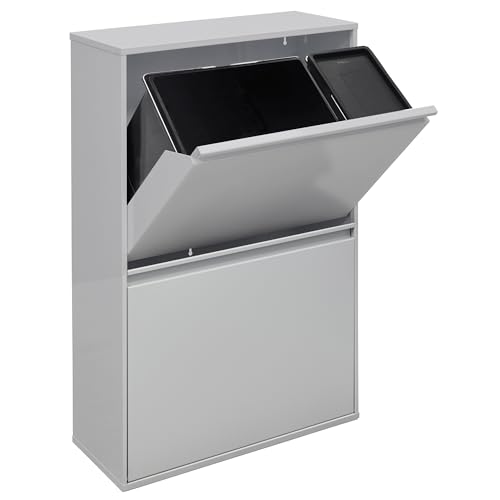 ARREGUI Basic CR602-B2 Mülltrennsystem aus Stahl | 4 Fächer Mülleimer für die Küche | 1 Extra Großer Eimer für Plastik und 1 Kleiner für Biomüll | 23+