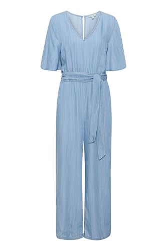 Part Two Women's Jumpsuit Half Sleeves V-Neck Wide Legs Side Pockets Belt Mono, Medium Blue Denim, XS De Las Mujeres