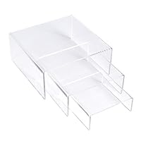 SimbaLux Acrylic Display Risers Clear Stand Set of 3 Medium Low Profile Tiered for Showcasing Food, Cupcake, Dessert, Candy, Jewelry, Figurines, Photos, Retail & Home Decoration, Durable & Steady