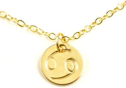 Cancer Necklace Gold Zodiac Sign Necklace Cancer Horoscope 14K Gold Filled Disc Hand Stamped Personalized Dainty Charm Pendant Zodiac July Birthstone