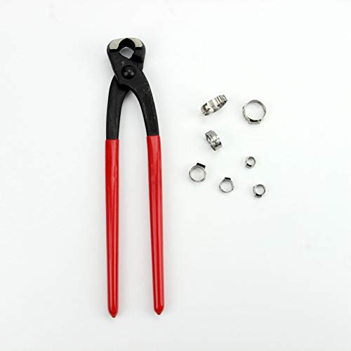 Leberna 80 Pcs 304 Stainless Steel Stepless Single Ear 7-21mm Hose Clamps with Pincers Crimper Tool Kit | Securing Pipe Hoses Automotive | Cinch Rings Pinch Clamp, Crimp Clamp Assortment PEX Crimping