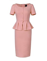 VFSHOW vestido elegante con botones de peplum para mujer, delgado, trabajo, oficina, oficina