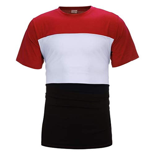 Mens 2 Piece Outfit Sport Thin Set Spring Summer Casual Short Sleeve Color Block Tops + Short Pants Tracksuit (Red, XXL)