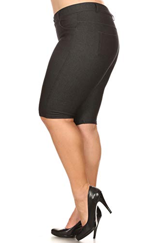 ICONOFLASH Women's 2X Cotton 5 Pocket Bermuda Shorts Plus Size No Muffin Top Stretchy Pull On Denim Like Leggings