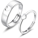 Heartbeat Rings For Couples - Matching Promise Rings With I Love You Engraving, Stainless Steel Wedding Bands