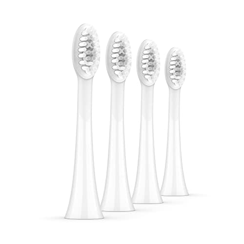 ORDO Sonic Brush Heads – Replacement Brush Heads Compatible with ORDO Sonic+, Sonic Lite and Edge Electric Toothbrush | Soft Bristles, Silicone Polishing Element | Pack of 4, White Silver