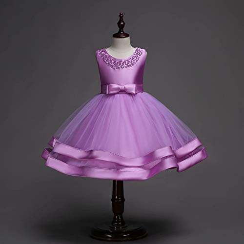AYOMIS Girls Lace Bridesmaid Dress Wedding Pageant Dresses Tulle Party Gown Age 3-9Y(Purple,7-8Y) - Thumbnail 2