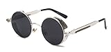 GAMT Retro Gothic STEAMPUNK Round Sunglasses Metal Frame Mirrored Circle Lens Silver Frame Grey