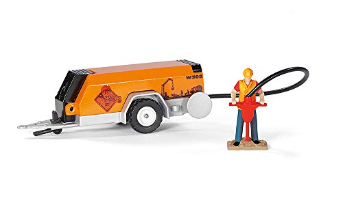 siku 3505, RAM 1500 Pick-up mit Kompressoranhänger, Schranken und Figur, 1:50, Metall/Kunststoff, Gelb/Orange, Inkl. Spielfigur und Absperrungen – Bild 4