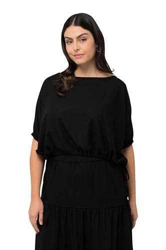 Ulla Popken Short Blouse with Linen Blusas, Negro, 48-50 Mujeres