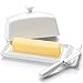 Butter Dish with Lid and Knife Spreader Set - Perfect for East and West Coast Butter, White - Better Butter & Beyond