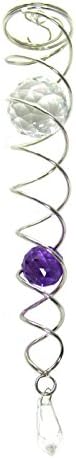 Crystal Twister Gazing Ball Spiral Tail Cyclone Illusion Wind Spinner Stabilizing Accessory (14" Inch, Silver Wire Purple Orb)