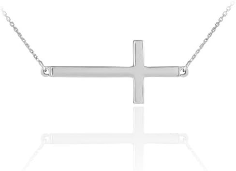14k White Gold Contemporary Sideways Cross Necklace